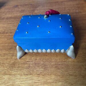 Vtg 1992 Celestial by Vandor Trinket Jewelry Tarot Crystal Box Blue Gold Tassel